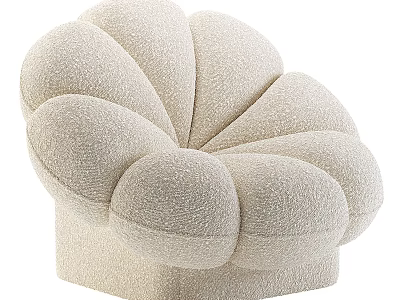 Beige Petal Shaped Single Seater Sofa With Soft Plush Fabric Upholstery 3d model