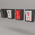 Four Black And Red Power Switches With White Symbols On Gray Background