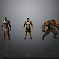 Three Diverse Fantasy Characters Featuring Armor Muscular Build And Red Skinned Horned Design