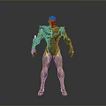 Sci Fi Character Design With Blonde Hair Red Yellow Accents Mechanical Arm And Black Bodysuit