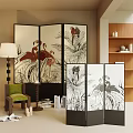 Decorative Room Divider Featuring Flamingo And Plant Patterns In Interior Design 3d model