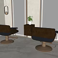 Modern Hair Salon Interior With Brown Salon Chairs Large Mirror Green Plants And Pendant Lights