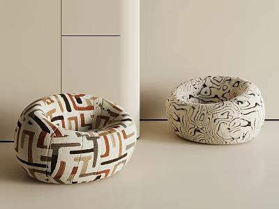 Modern Round Single Sofa With Geometric Pattern In Brown Black White Tones 3d model