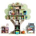 Children's Tree Shaped Bookshelf with Colorful Toys Storage and Decorative Elements
