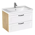 Modern White Sink Vanity With Wooden Cabinet Double Drawers And Chrome Faucet