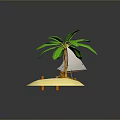 Small Tropical Island With Sand Palm Tree Wooden Boat And Blue Water