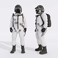 Men in White Spacesuits Standing With Helmets Backpacks and Full Body View 3d model