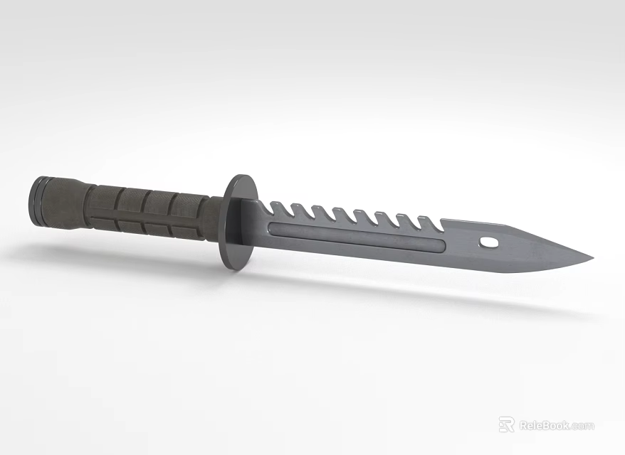 Black Tactical Knife With Serrated Blade And Textured Handle Design 3d model 