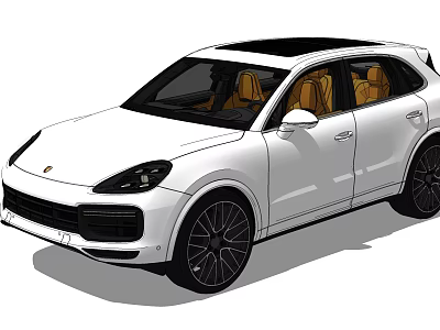 White Luxury SUV With Black Roof Brown Seats And Black Wheels 3d model