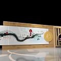 Traditional Chinese Cultural Display with Scroll Painting Golden Pillar and Lotus Decorations