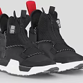 Black High Top Shoes with Red Collar Accents White Soles and Zipper Closure