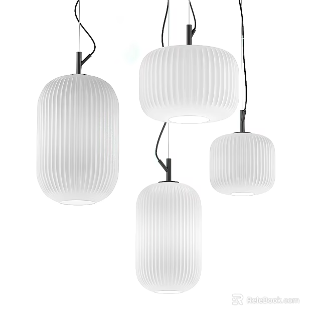 Modern Minimalist Pendant Lights With Vertical Ribbed White Frosted Glass Design 3d model 