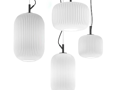 Modern Minimalist Pendant Lights With Vertical Ribbed White Frosted Glass Design 3d model