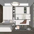 Modern Tatami Bedroom With Built in Shelves Desk Chair And Wooden Floor