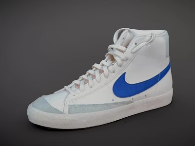 White High Top Nike Sneakers with Blue Swoosh Logo on Side Design 3d model White High Top Nike Sneakers with Blue Swoosh Logo on Side Design 3d model