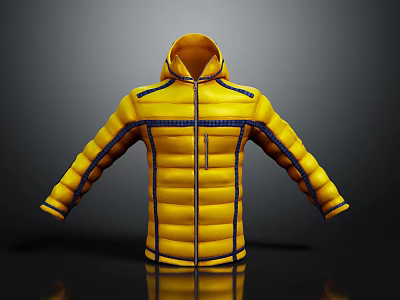 Yellow Padded Hooded Jacket With Blue Stripes Modern Stylish Design 3d model