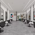 Bright Modern Hair Salon Interior Featuring Black Salon Chairs Large Mirrors And Gray Marble Floor