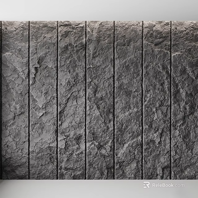 Rustic Natural Gray Stone Paneled Background Wall With Vertical Rough Textured Surface 3d model 