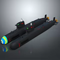 Two Black Submarines With Colorful Front Sections And Red Green Indicator Lights 3d model