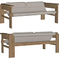 Double Sofa With Wooden Frame And Light Colored Cushions For Living Room