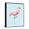 Pink Flamingo Animal Painting Standing On One Leg With Light Blue Background