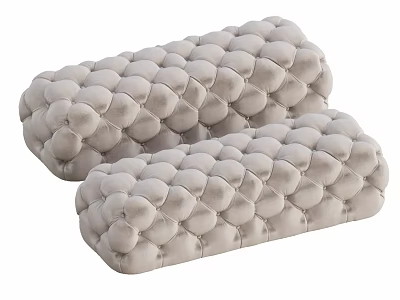 Set Of Two Cream Colored Rectangular Tufted Soft Plush Cushions For Home Decor 3d model