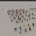Crowd of People in 800 Frame Animation with Low High Poly Models Standing Sitting Walking Running