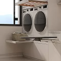 Modern Laundry Room With Stacked Washer Dryer Countertop And Wicker Basket