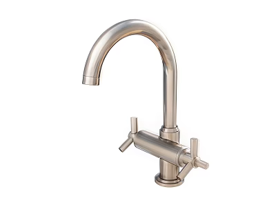 Modern Metal Faucet With Curved Spout And Double Handles Design 3d model