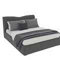 Modern Upholstered Double Bed With Gray Headboard White Sheets Pillows And Blanket 3d model