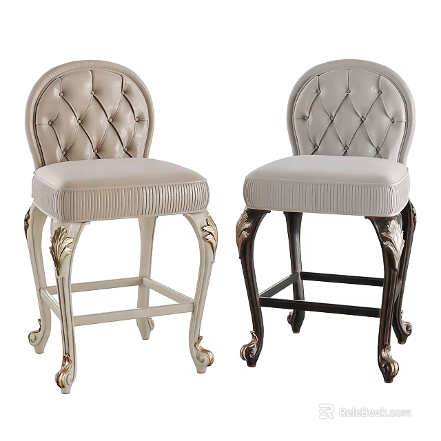 Bar Stools With Tufted Backrest Padded Seat And Carved Legs In Light And Dark Colors 3d model 