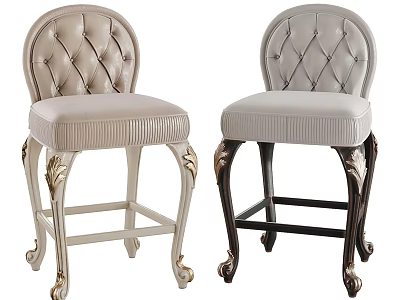 Bar Stools With Tufted Backrest Padded Seat And Carved Legs In Light And Dark Colors 3d model