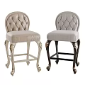 Bar Stools With Tufted Backrest Padded Seat And Carved Legs In Light And Dark Colors