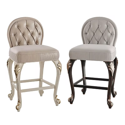 Bar Stools With Tufted Backrest Padded Seat And Carved Legs In Light And Dark Colors 3d model
