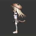 3D Anime Girl Character With Cat Ear Hat Yellow Eyes Brown Hair And Plaid Skirt