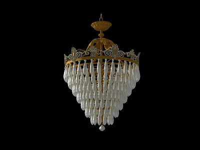 Elegant Crystal Chandelier With Golden Decorative Frame And Hanging Crystal Beads 3d model
