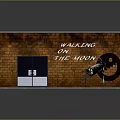 Cartoon Scene of Walking on the Moon with Brick Wall Refrigerator and Moon Pattern