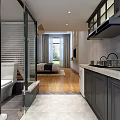 Modern Cozy Apartment Interior with White Walls Wooden Floor Staircase Sofa Bed and Painting