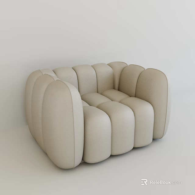 Modern Beige Single Sofa With Rounded Padded Sections And Soft Leather Upholstery 3d model