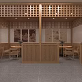 Modern Restaurant Interior With Wooden Dining Tables Chairs Lighting And Beverage Fridge