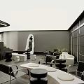 MI CAFE Modern Milk Tea Shop Interior With Black Walls White Furniture And Plant Decor
