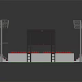Football Stadium With Green Pitch And Red Spectator Seats Structure Design