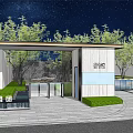 Modern Building Exterior Wall With White Light Blue Panels Green Plants And Trees