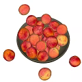 Fresh Ripe Pink And Yellow Peaches In Wooden Bowl On Black Background