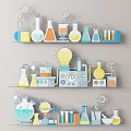 Colorful Laboratory Glassware Wall Decor With Shelves Beakers Test Tubes And Bulb Shaped Accents