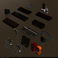 Various Computer Peripherals Collection With Keyboards Cameras Speakers Robot Models Ring Lights 3d model