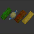 Traditional Leaf Wrapped Snacks In Different Shapes With Green Yellow Wrappers And String Ties