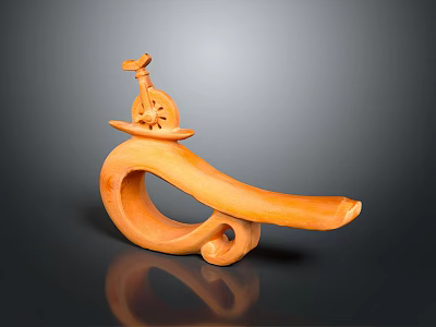 Wooden Sculpture Carving With Curved Spiral Design And Small Bird Figure On Top 3d model