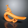 Wooden Sculpture Carving With Curved Spiral Design And Small Bird Figure On Top