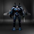 Game Movie Character Blue Mech Warrior With Armor Wing Like Structure Glowing Core And Sword